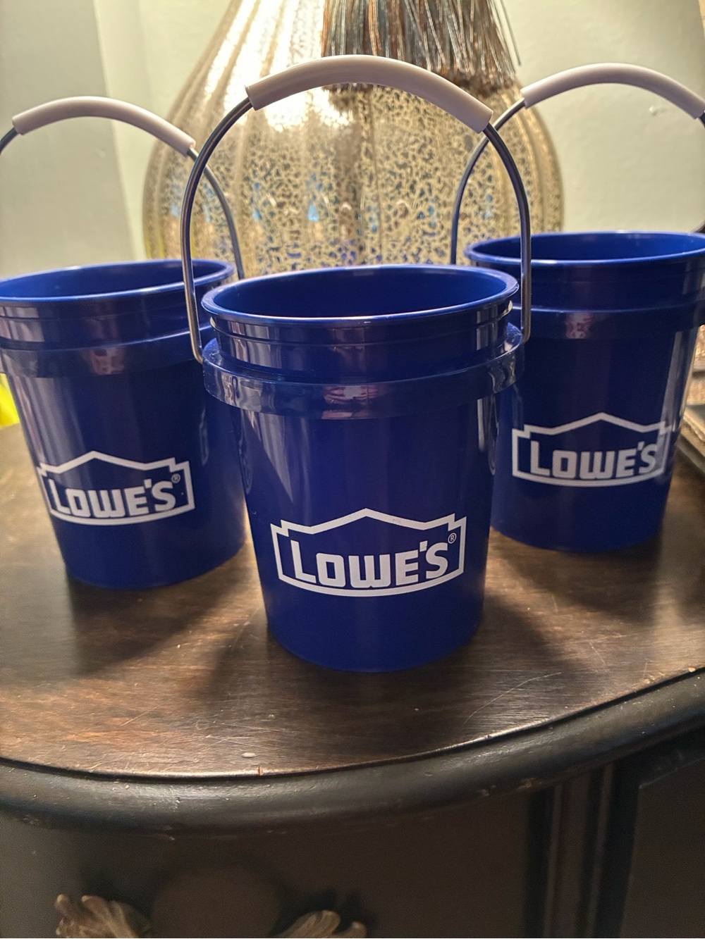 Set of 3 Lowe's Lowes Mini Blue Buckets with Handles Viral Crafts Storage Gift